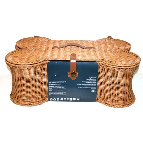 Buddy Buddy Whicker Dog Bone Basket Woven Pet Toy Storage Rustic Decor Vintage