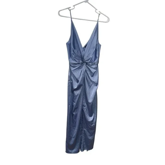 NWT Abercrombie & Fitch Draped Twist-Front Maxi Dress Satin Blue Sz S
