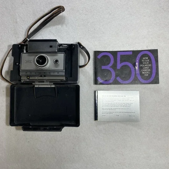Polaroid Automatic 350 Land Camera w/ Case Manuals Cold-Clip Untested