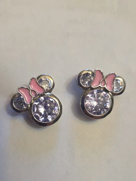 Disney Pink Bow Minnie Mouse Crystal Stud Earrings