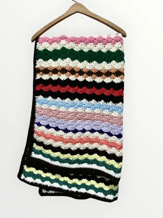 Handmade Granny Crochet Throw Afghan Blanket Multicolor Ripple 36inx50in