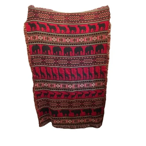 ITS IN THE BAG Vintage Tapestry Blanket Throw Woven Fringed USA One Size African