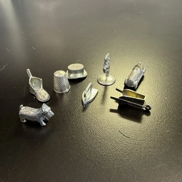 Vintage Monopoly Replacement Pieces Lot of 8 Boot Scotty Dog‎ Thimble Hat Iron