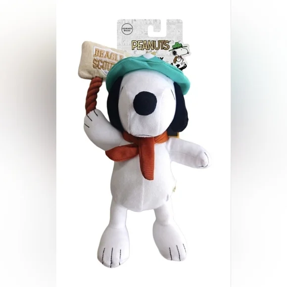 Peanuts Snoopy Dog Toy with Green Hat and Brown Scarf