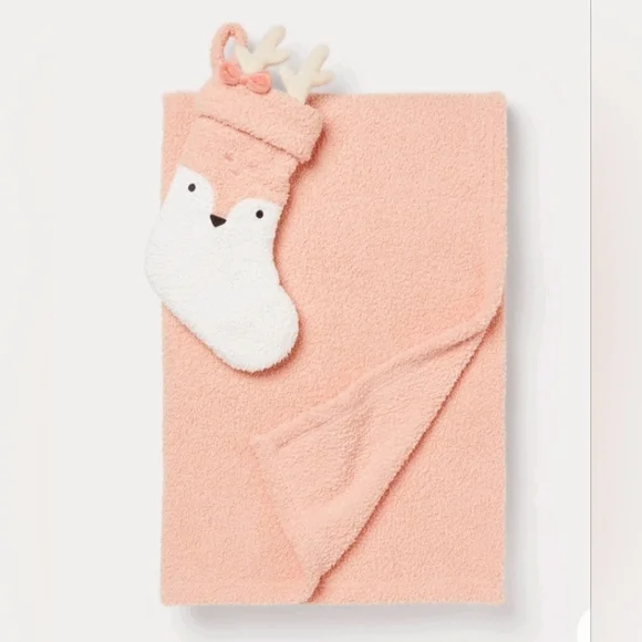 NWT Target 2024 Christmas Pink Deer Stocking & Kid's girl Throw Blanket Gift Set