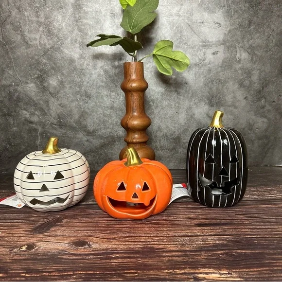 Set of 3 Target Bullseye Halloween 2022 Ceramic LED Light Up Pumpkins