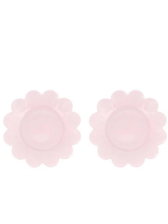 New Target Bullseye Playground Set of 2 Pink Glass Flower-Shaped Plates Spring