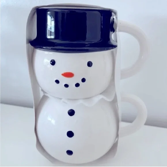 🆕 Target Stackable Snowman Mugs Set of 2 Ceramic Mugs, Christmas Holiday Decor