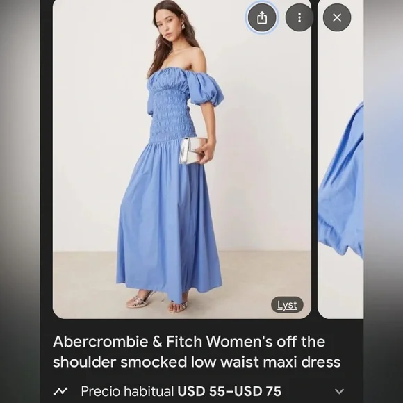 Abercrombie & Fitch Blue Smocked Maxi Dress