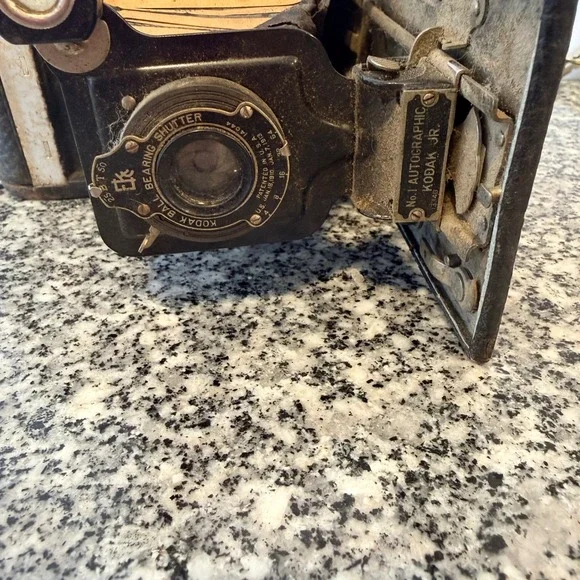 Kodak Vintage No. 1 Autographic Kodak Jr. Folding Camera Black Leather Metal