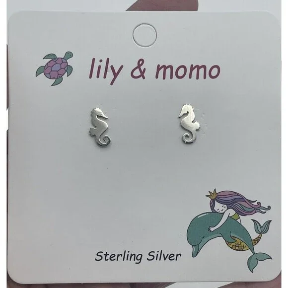 Lily & Momo Sterling Silver Petite Seahorse Kids Stud Earrings New