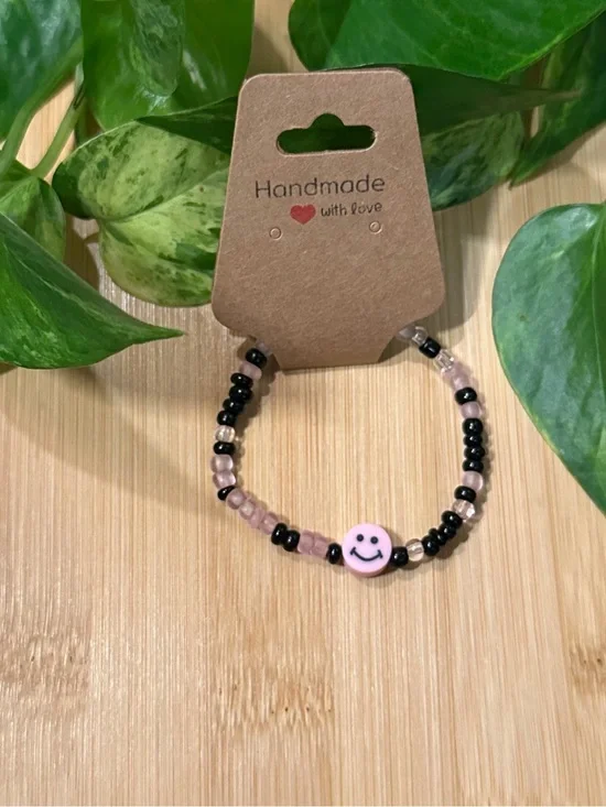 😊✨ Smiley Face Stretchy Beaded Bracelet | Handmade | Clay Smiley Face Charm 😊
