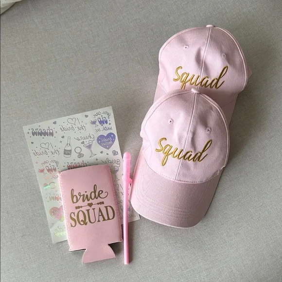 Pink Bride Squad Bachelorette Party Baseball Hat Set