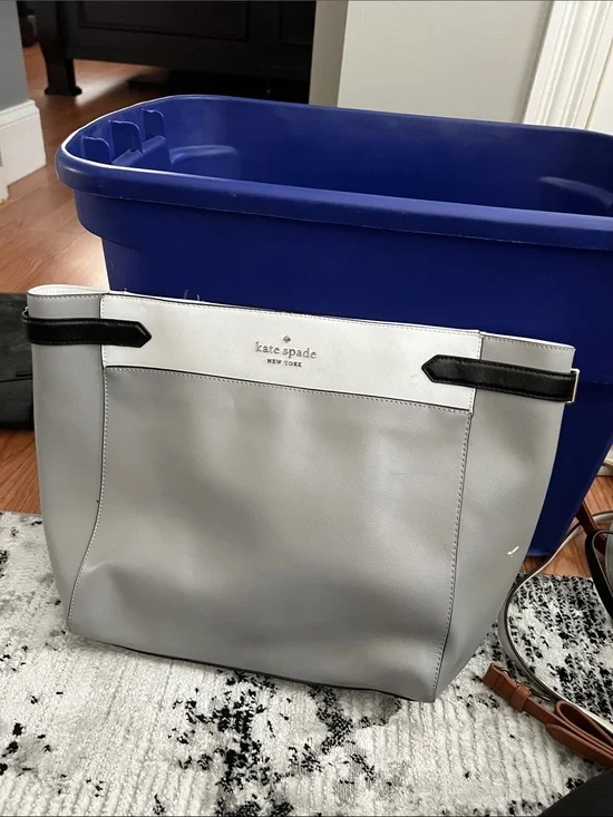 kate spade Gray, White & Black Leather Laptop Tote