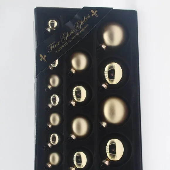 Vintage Target Box Of 21 Assorted Round Globe Gold Fine Glass Ornaments NOS