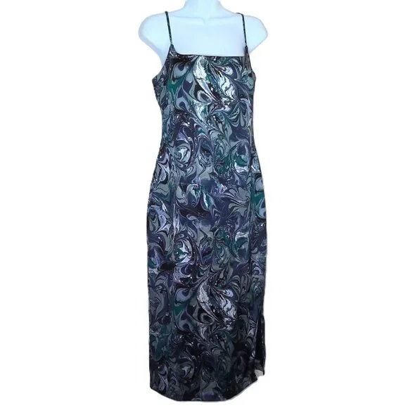 New Abercrombie & Fitch Dress Marbled Floral Blue Watercolor Midi Stretch NWT M