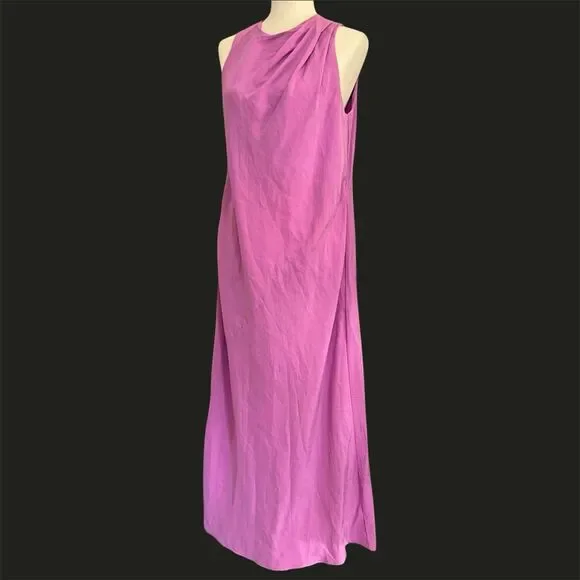 Abercrombie & Fitch Asymmetric Maxi Dress Size S Pink Silk Pleated Fairy Goddess