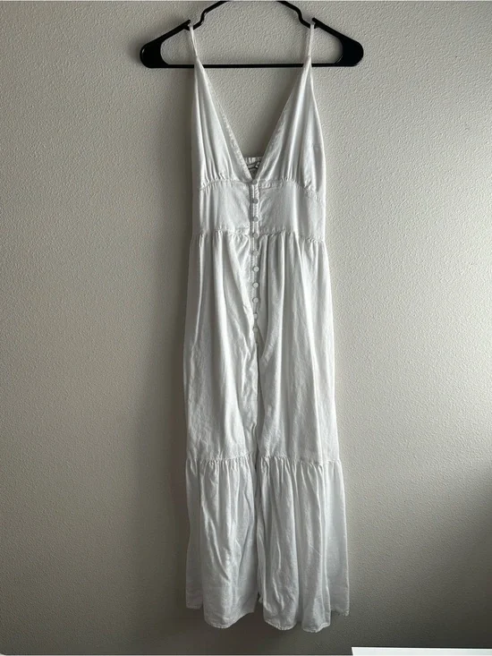 Abercrombie and Fitch White Tiered Button-Front Maxi Dress with Spaghetti Straps
