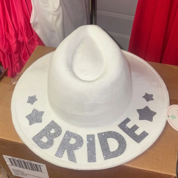 5/$10 New item…White Bride Party Hat with Silver Accents