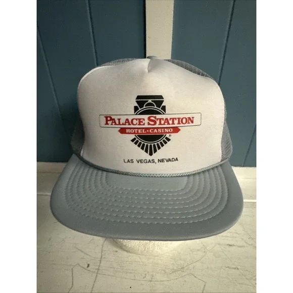 Vtg Palace Station Las Vegas Hotel Casino Rope Trucker Hat‎ Baseball Cap EUC