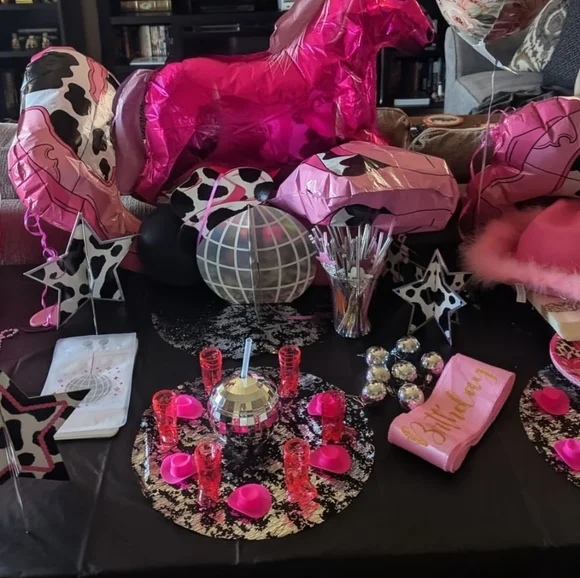 Cowgirl Princess Blingy Black Pink and Silver Party Supplies Set