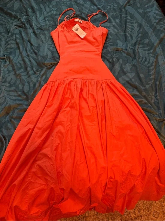 Abercrombie & Fitch Coral-Red Spaghetti-Strap Maxi Dress