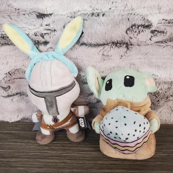 Star Wars Easter‎ Dog Toys Mandolorian Plush Squeaker 2pc Grogu Yoda Mando Bunny