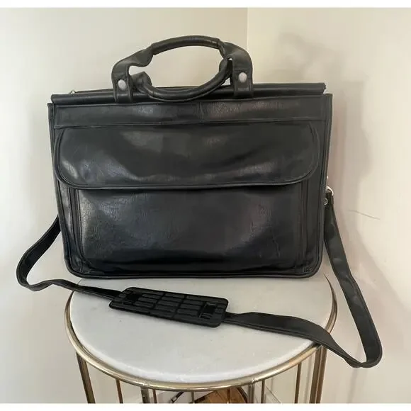 VTG 90s US Luggage (USL) Black Leather Laptop Bag Briefcase 17”x 11” Travel