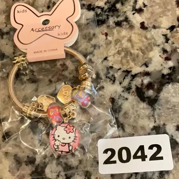 2042 Gold  Tone Hello Kitty Kids Charm Bracelet