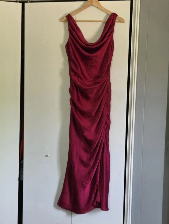 Abercrombie & Fitch Ruched Cowl-Neck Maxi Dress in Burgundy