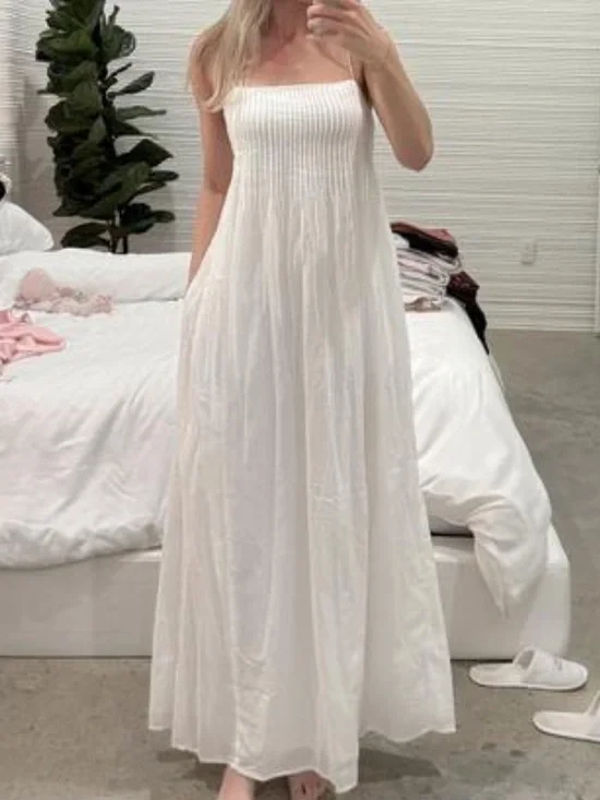 Abercrombie & Fitch White Pintuck Flowy Maxi Dress Large Petite