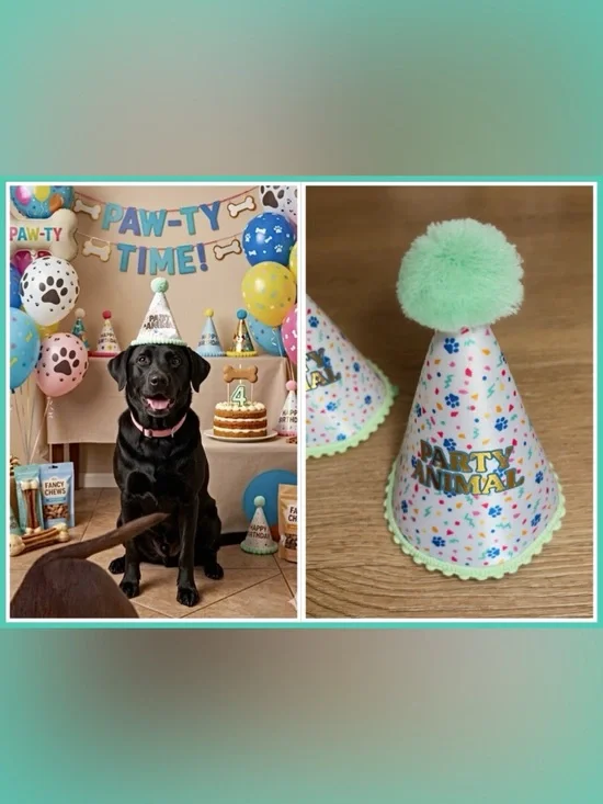 Dog Party Animal Birthday Hat - Mint Pom Pom