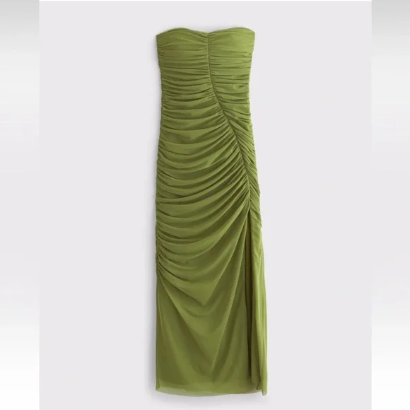 Abercrombie & Fitch Strapless Ruched Mesh Maxi Dress