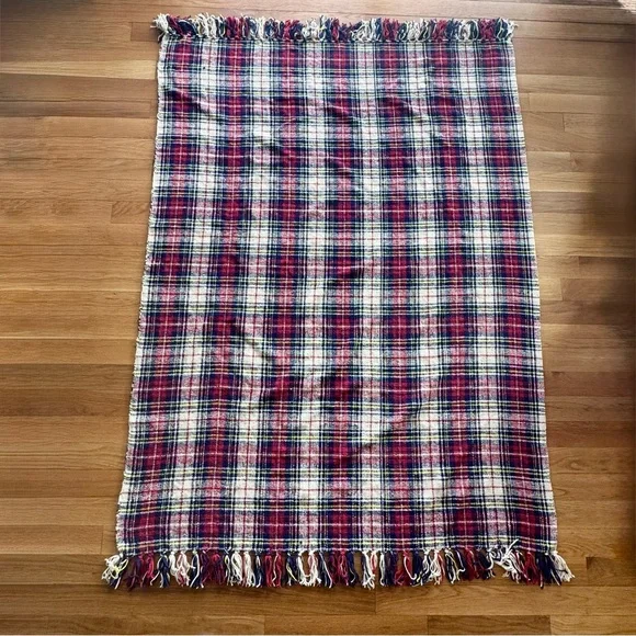 Vintage Ralph Lauren Plaid Throw Blanket with Fringe