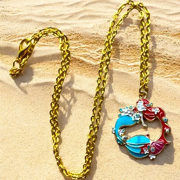 Mermaid Gold and Multicolor Pendant Necklace Ariel