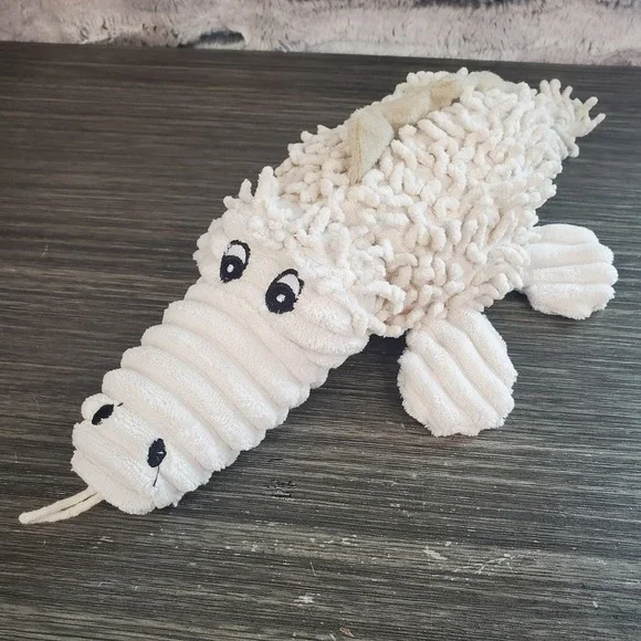 Petlou Natural Shaggy Alligator Mop Toy Squeaker Belly Crinkle Feet Nubs Durable