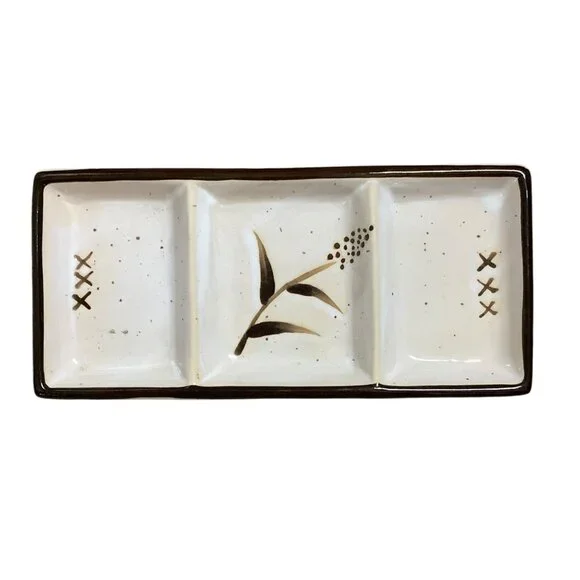 Ceramic Sauce Dish 3 Compartments 8” Vintage‎ Target OS Asian Themed