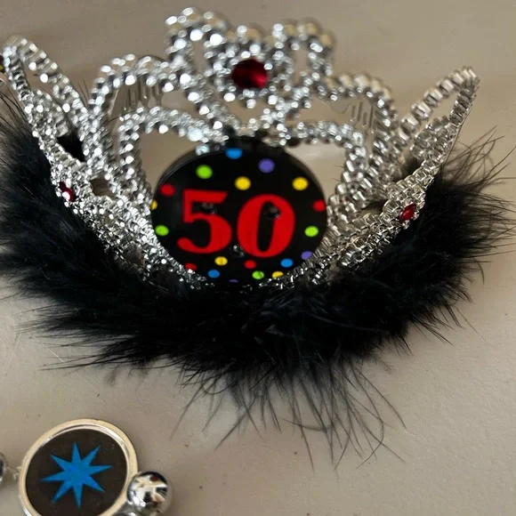 Silver and Black 50th Birthday Tiara and Necklace with Red Accents