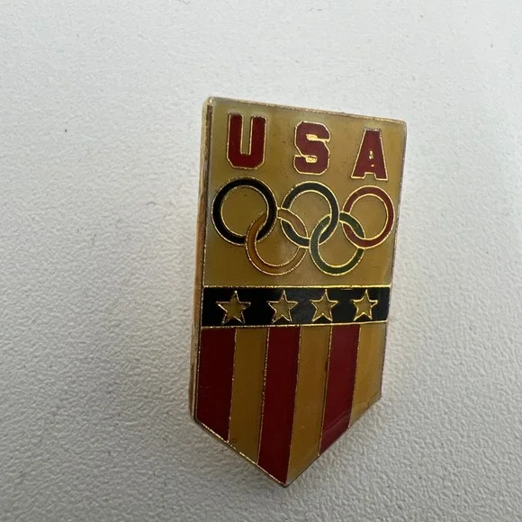 Vtg USA Shield Flag Olympic Rings Lapel Pin Hat Pinback