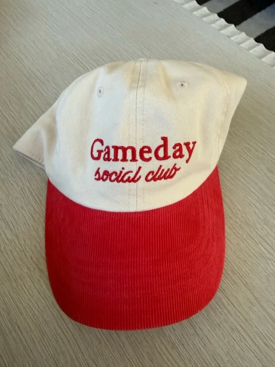 Ameda Two-Tone Red and Cream Baseball Hat with Embroidered Logo