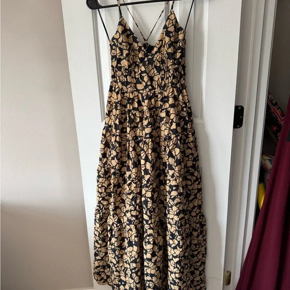 Abercrombie & Fitch Black and Tan Floral Tiered Maxi Dress