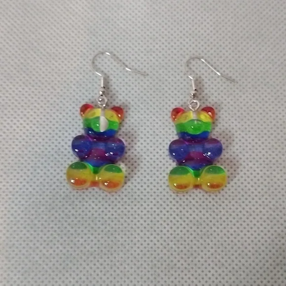 Girls / Womens Rainbow Teddy Bear Pierced Earrings
