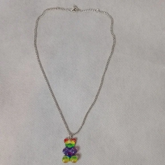 Girls / Womens Rainbow Teddy Bear Necklace