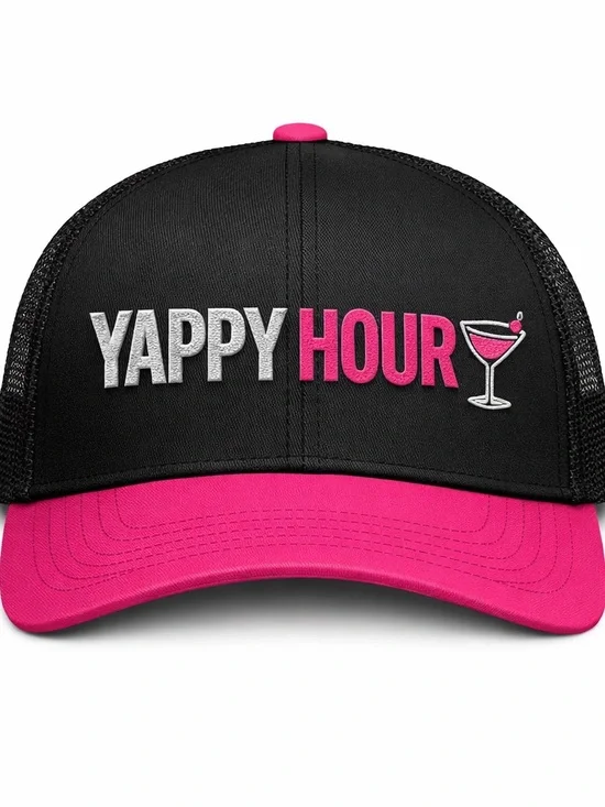 Unbranded Black and Hot Pink 'Yappy Hour' Trucker Hat #drinks #happyhour
