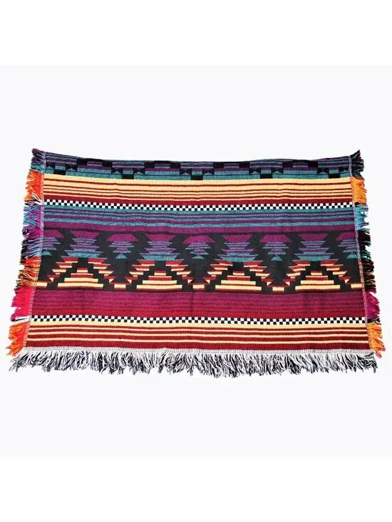 Southwest Design Blanket Fringed Red Yellow Black 48