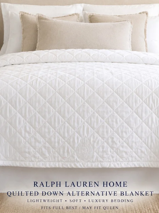 Ralph Lauren Home White Quilted Crest Full Queen Cottage Luxury Bedding