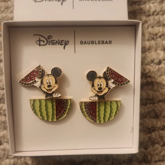 BaubleBar Disney Mickey Summer Watermelon Earrings - Red and Green