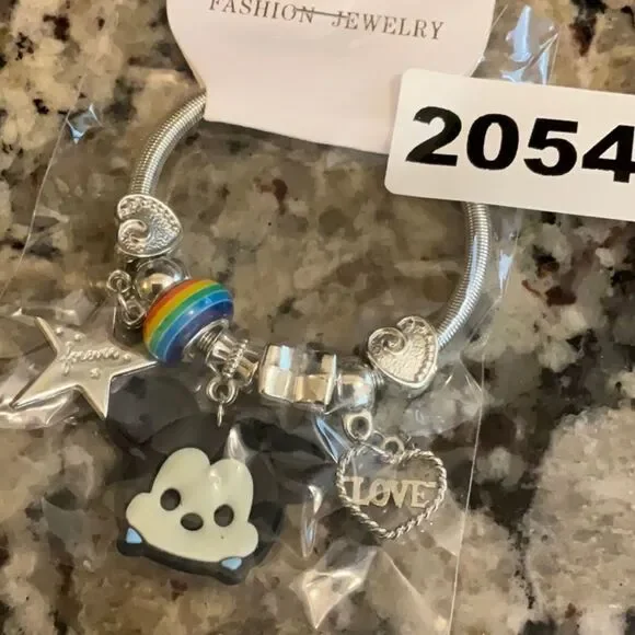 2054 Micky Mouse Silver Kids Stretchy Charm Bracelet