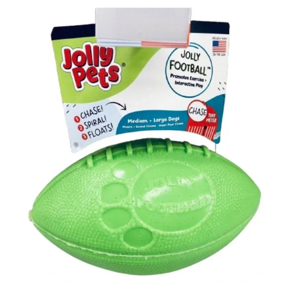 NEW JOLLY PETS Dog Toy Football 8” for Medium to Large Dog Green Apple