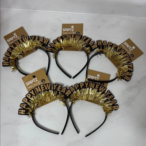 New Year Tiara with Black and Gold Glitter (5 Ct)